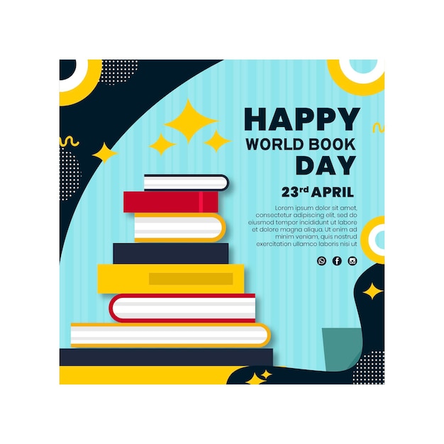 Plik wektorowy kwadratowy szablon ulotki na obchody światowego dnia książki