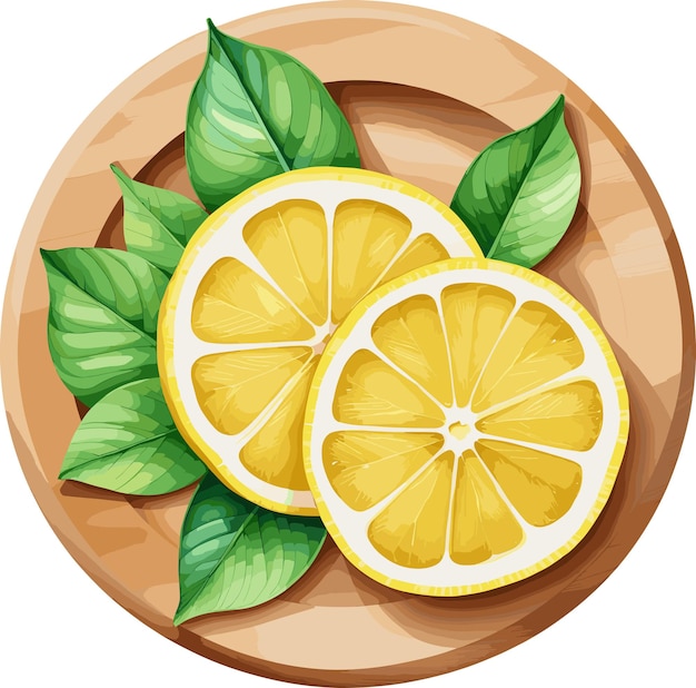 Plik wektorowy kwaśne cytryny na drewnianym talerzu ilustracja do gotowania zdrowych składników żywności witaminy sztuka odżywiania