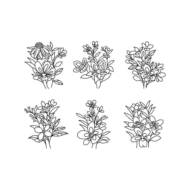 kwiat handrawn doodle ilustracje wektor zestaw