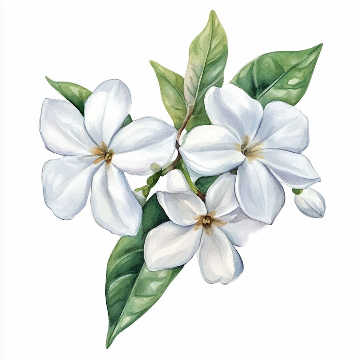 Wektor kwiat jasminu akwarel klipart ilustracja odizolowana