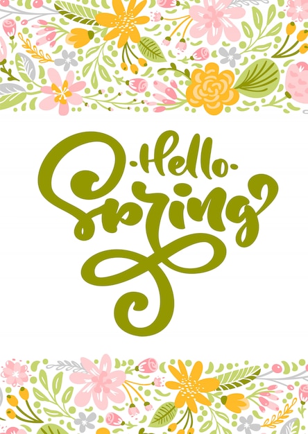 Plik wektorowy kwiat kartkę z życzeniami z tekstem hello spring