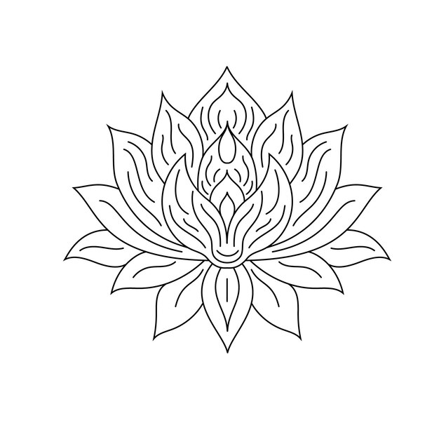 Plik wektorowy kwiat lotosu w płaskim stylu liniowym odizolowany na białym tle