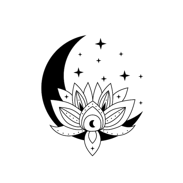 Kwiat Lotosu Z Sierpem Księżyca I Gwiazdami