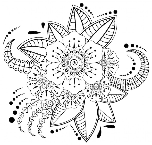 Kwiat Mehndi Do Rysowania I Tatuażu Henną. Dekoracja W Etnicznym Stylu Orientalnym, Indyjskim.