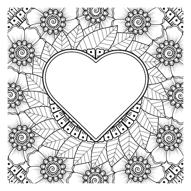 Kwiat Mehndi Z Ramą W Kształcie Dekoracji Serca W Etnicznym Orientalnym Ornamentie Doodle