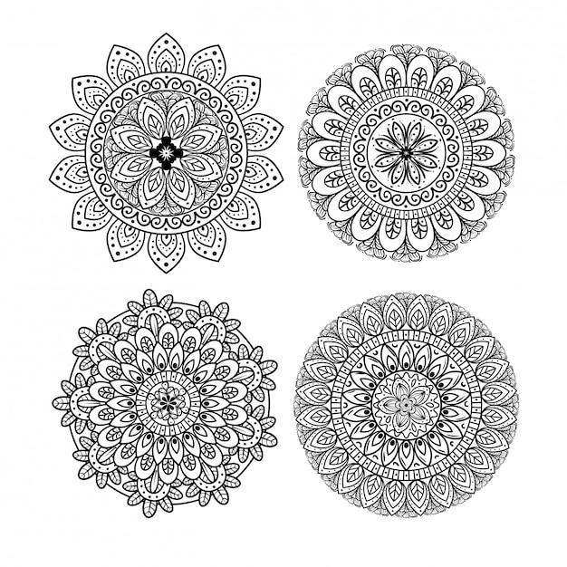Kwiatowa mandala ustawić ikony na białym tle, luksus vintage, ozdobne dekoracje
