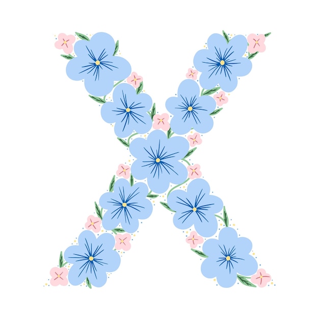 Plik wektorowy kwiatowy alfabet botaniczny vintage ręcznie rysowane monogram litera x litera z roślinami i kwiatami