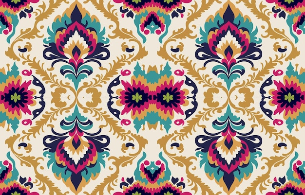 Kwiatowy bezszwowy wzór tkaniny Abstrakcyjna tkanina tekstylna linii graficzny kwiat antyczny Etniczne kwiaty