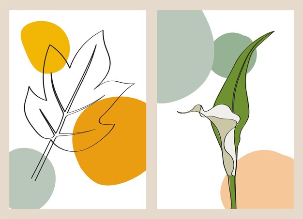 Plik wektorowy kwiatowy i liściowy rysunek z abstrakcyjnymi kształtami