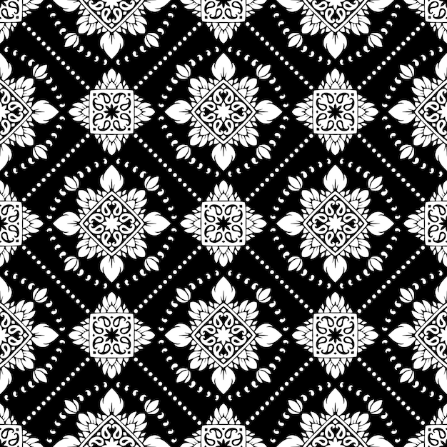 Kwiatowy wektor szwu Powtarzające się abstrakcyjne tło Czarno-biały wzór