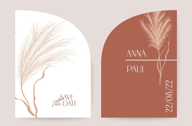 Wektor kwiatowy wesele zaproszenie pampas trawa boho karta. jesień szablon akwarela wektor. botaniczny save the date złote liście nowoczesny plakat, modny design, luksusowe tło, minimalna ilustracja