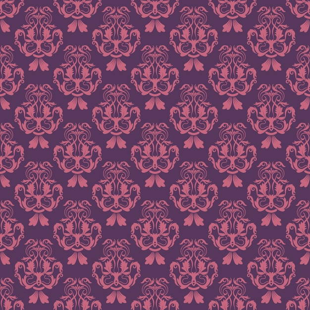 Kwiatowy wzór. Tapeta barokowa, adamaszku. Wektor bezszwowych tła. Purpurowy i różowy ornament