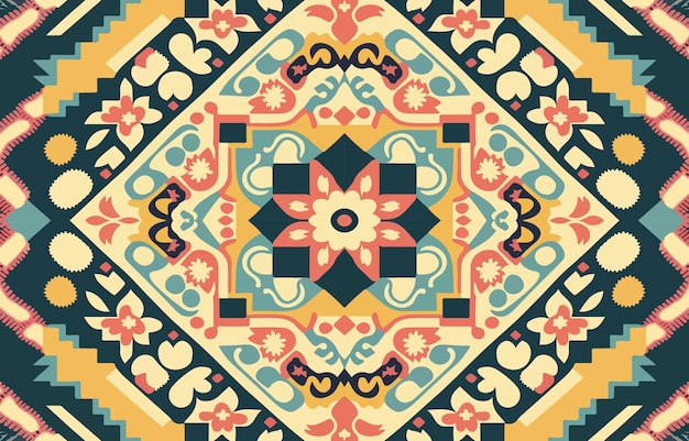 Kwiatowy wzór tkaniny vintage pastelowe kolory Abstrakcyjna rodzima grafika liniowa dla starożytnych kwiatów