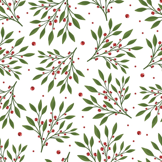 Plik wektorowy kwiatowy wzór z zielonych liści i czerwonych jagód. idealny na tekstylne plakaty z tapetami.