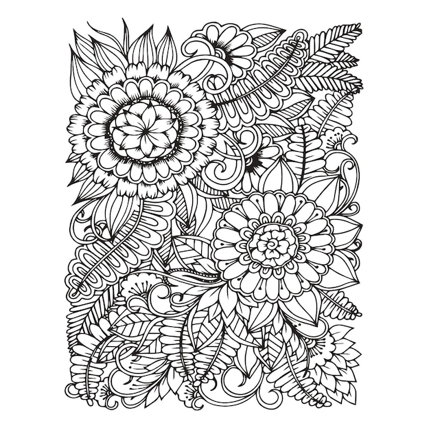 Kwiatowy Wzór Zentangle Doodle Tło Czarno-biały Wzór Handdrawn