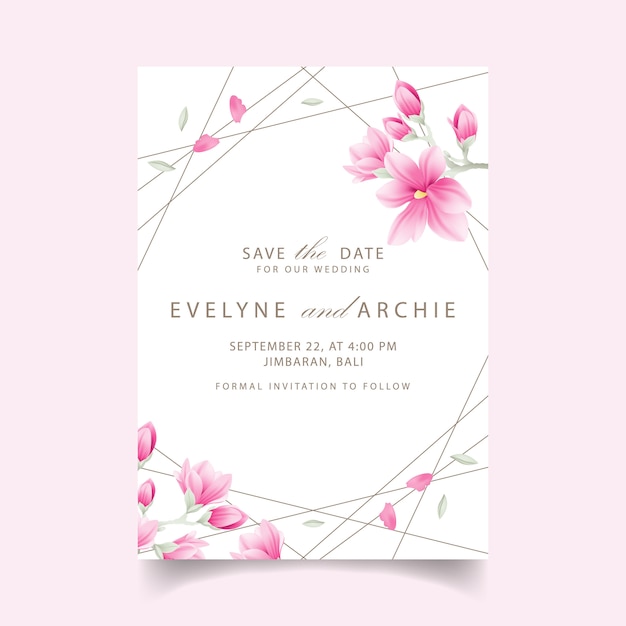 Plik wektorowy kwiatowy zaproszenie na ślub z kwiatami magnolii