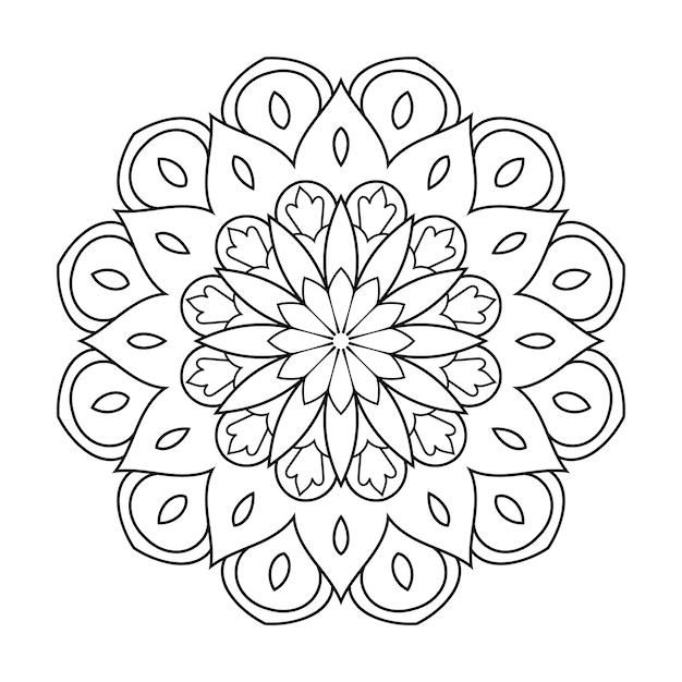 Kwiatowy Zarys Okrągły Wzór Mandali Z Arabskim Stylem Etnicznym Indyjska Czarno-biała Linia Sztuki