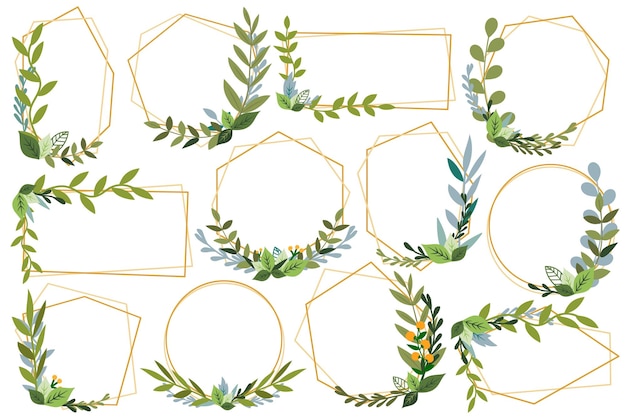 Kwiatowy zestaw ramek z botanicznych elementów projektu wesele obramowania stylu z kwiatów liści i wieńce naturalne dekoracje wektor ilustracja