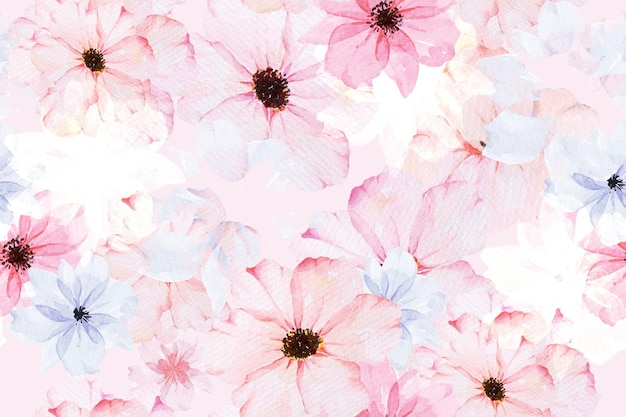 Kwiaty bez szwu malowane akwarelą na tkaninę i tapetęBotaniczne tło kwiatowe