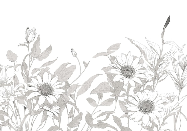 Plik wektorowy kwiaty i liście z tłem linii botanicznej liście kwiatowe na ścianę z zaproszeniem na ślub ilustracja clipart