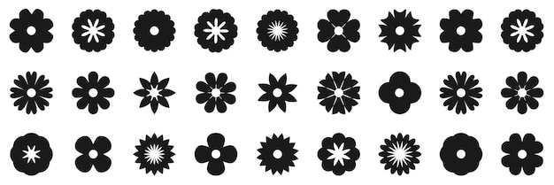 Kwiaty Kwiatowe Ikony Wektorowe Kwiaty Koloru Czarnego W Płaskiej Konstrukcji Ilustracji Wektorowych