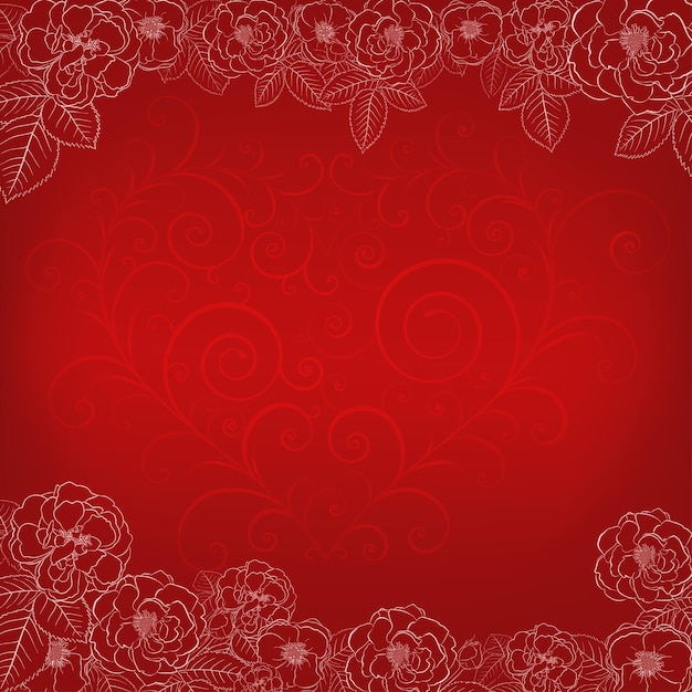 Kwiecisty tło z różami i sercem robić loki w czerwonych kolorach
