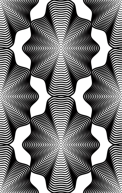 Kwiecisty wektor monochromatyczne streszczenie tło z czarnymi liniami. Symetryczny dekoracyjny wzór graficzny, ilustracja geometryczna.