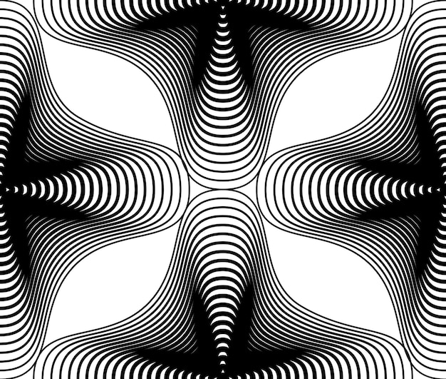 Kwiecisty wektor monochromatyczne streszczenie tło z czarnymi liniami. Symetryczny dekoracyjny wzór graficzny, ilustracja geometryczna.
