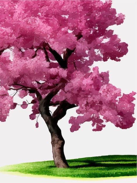 Plik wektorowy kwitnące kwiaty lub widok na wiśnię sakura izolowany na tle krajobrazu i architektury