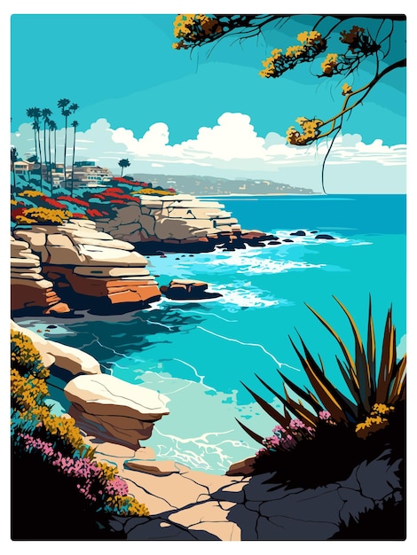 Plik wektorowy la jolla cove kalifornia vintage plakat podróżniczy pamiątkowa pocztówka portret malarstwo wpa ilustracja