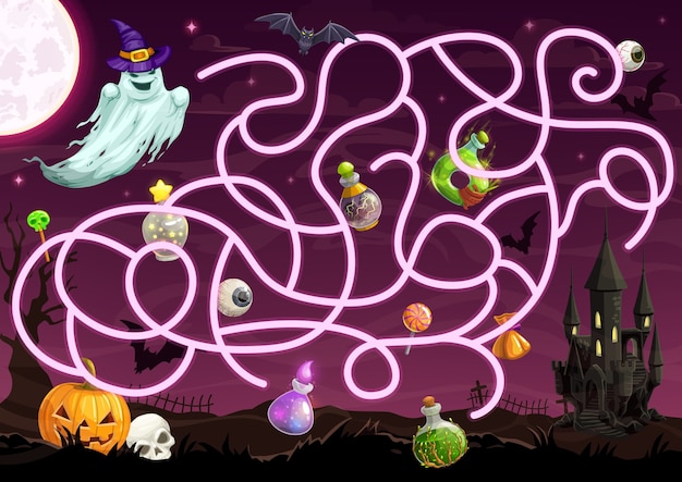Labirynt Halloween Z Szablonem Labiryntu Projektowania Puzzli Edukacyjnych Dla Dzieci