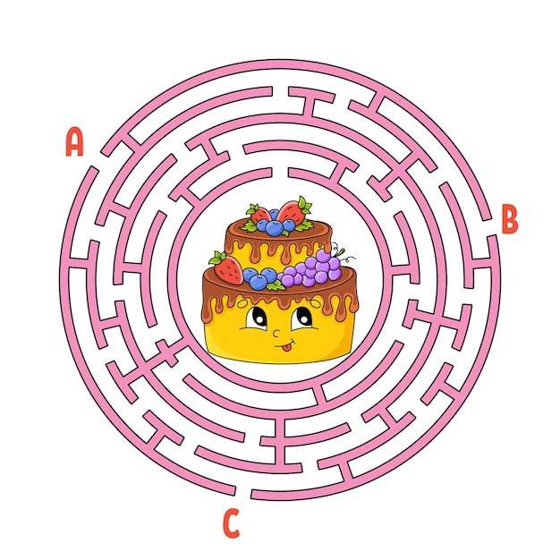 Plik wektorowy labirynt koło gra dla dzieci puzzle dla dzieci okrągły labirynt zagadka znajdź właściwą ścieżkę motyw urodzinowy ilustracja wektorowa