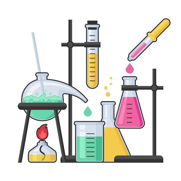 Laboratorium Chemiczne I Sprzęt Naukowy Ze Szklaną Probówką I Kolbą. Koncepcja Farmacji I Chemii, Edukacji I Nauki.