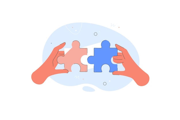 Plik wektorowy Łączenie elementów układanki dwie ręce budują relacje rozwiązanie wsparcia biznes
