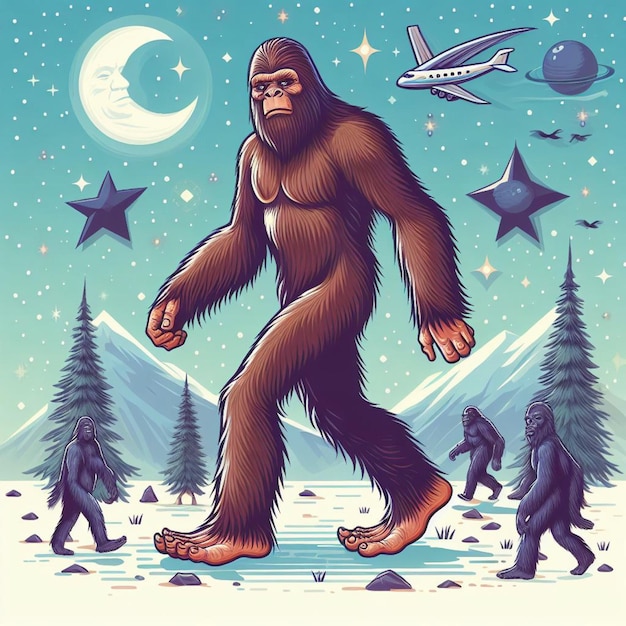 Ładna Ilustracja Bigfoot Vector Cartoon