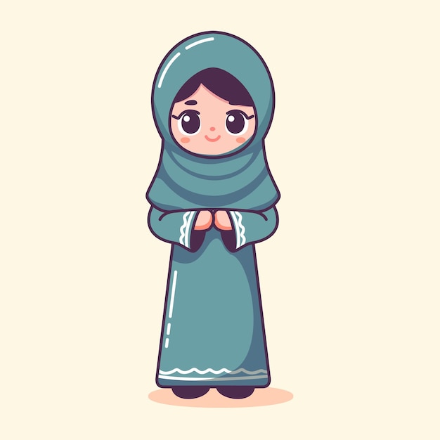 Plik wektorowy Ładna ilustracja wektorowa islamskiego hidżabu muzułmańskiej dziewczyny przepraszającej za ramadan eid al fitr