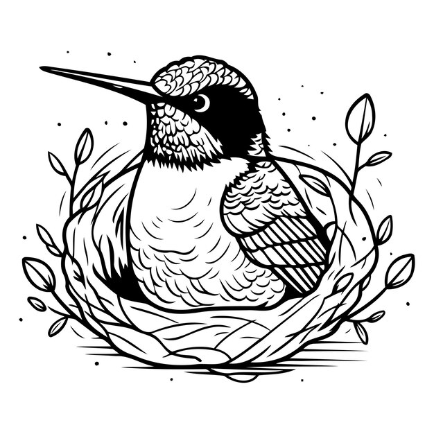 Plik wektorowy Ładna ręcznie narysowana ilustracja wektorowa ptaka w gnieździe