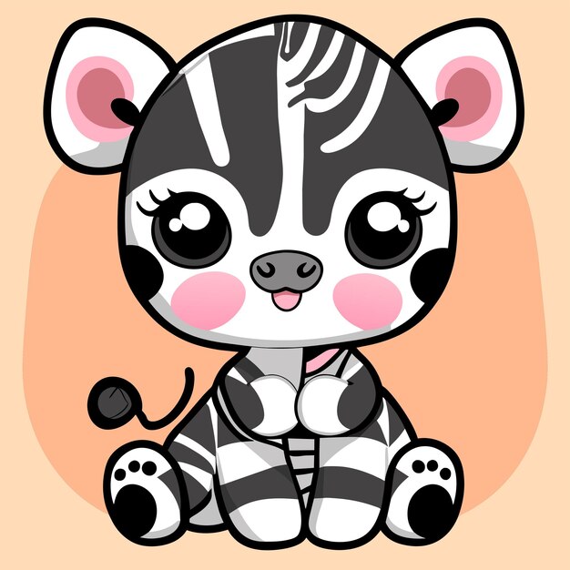 Ładna Zebra Ręcznie Rysowane Kreskówka Naklejka Ikona Koncepcja Na Białym Tle Ilustracja