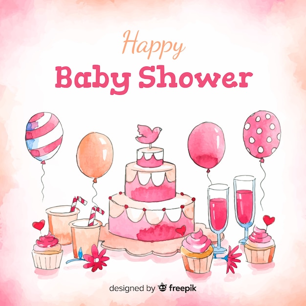 Ładny Akwarela Baby Shower Szablon