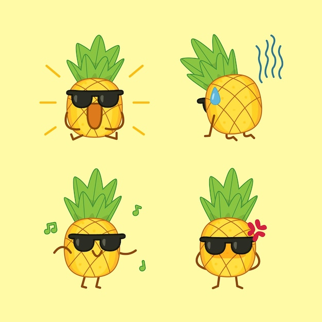 Ładny Ananas W Okularach Maskotka Charakter Ilustracji Wektorowych