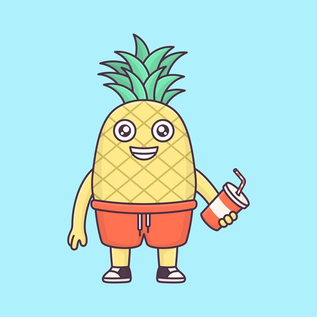 Plik wektorowy Ładny ananas woda pitna kreskówka wektor ikona ilustracja zwierzę natura ikona na białym tle