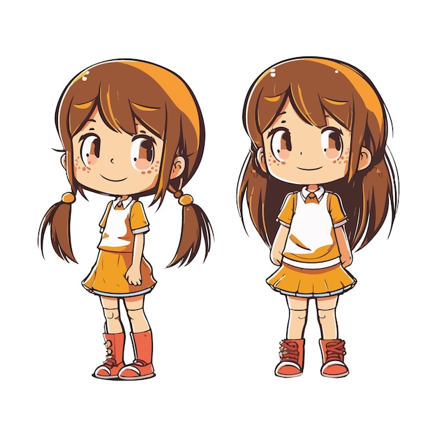 Ładny anime kawaii dziewczyna postać z kreskówki z ilustracji wektorowych