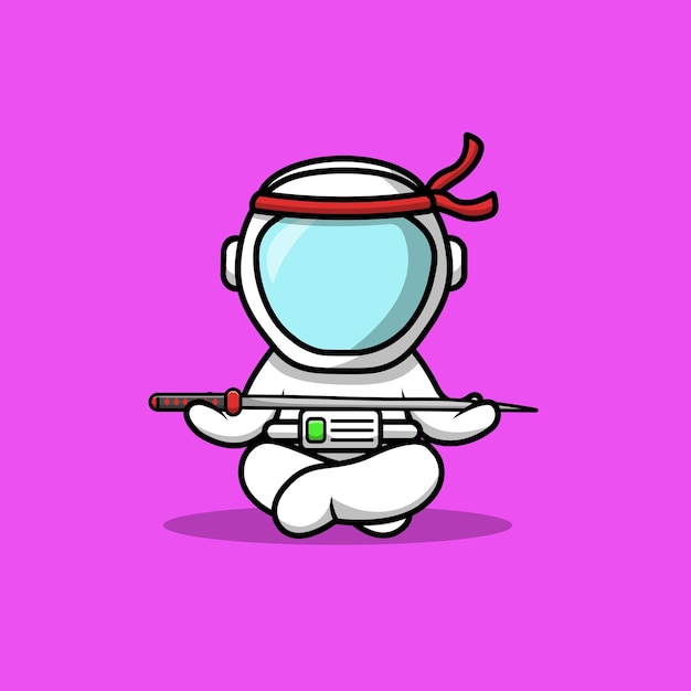 Ładny Astronauta Trzymając Miecz Kreskówka Wektor Ikona Ilustracja