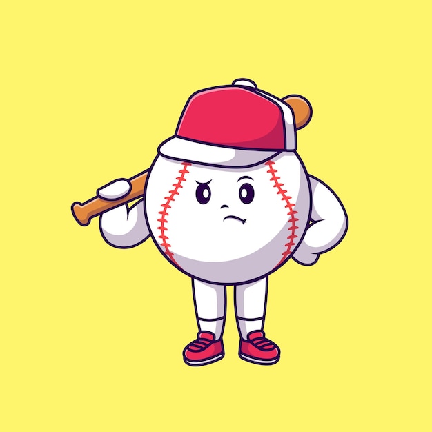 Ładny baseball trzymając kij kreskówka wektor ikony ilustracja.