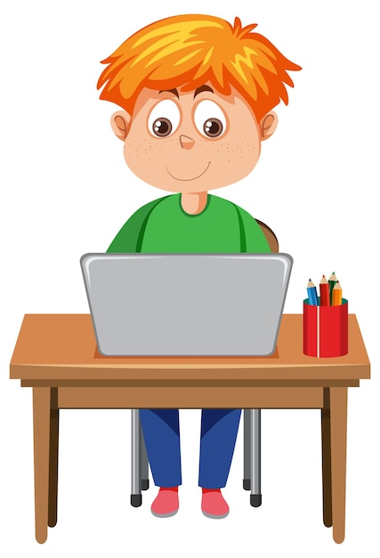 Plik wektorowy Ładny chłopiec za pomocą laptopa