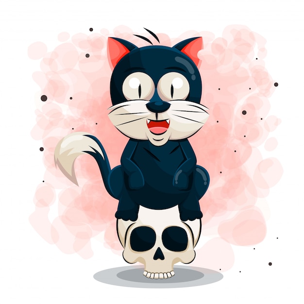 Ładny Czarny Kot Kreskówka Na Halloweenową Ilustrację