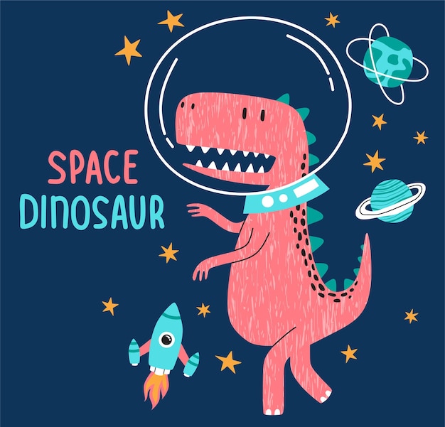 ładny dino latający w kosmosie.