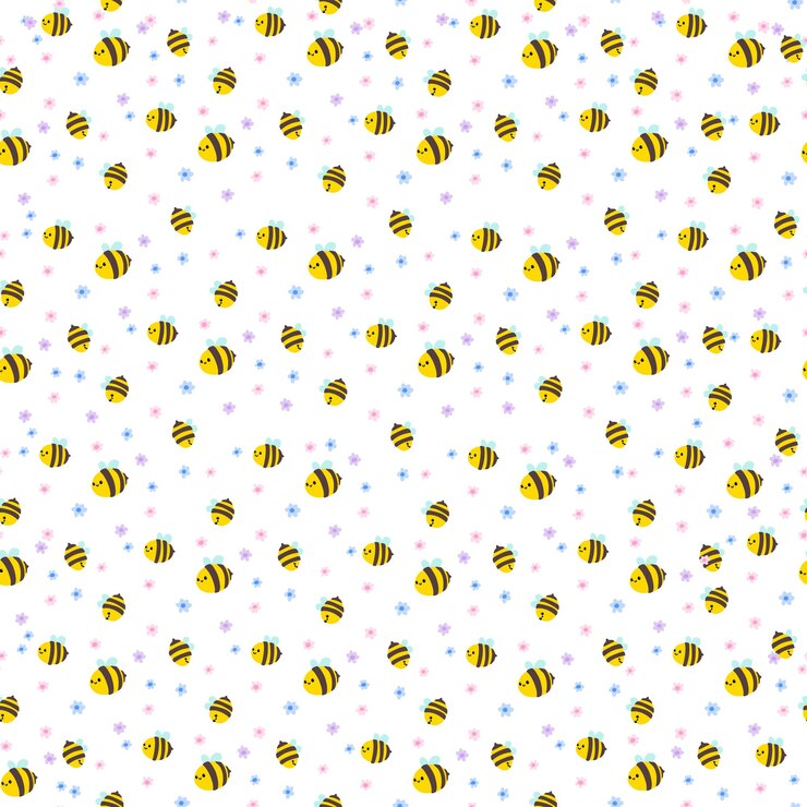 Ładny doodle baby bee tekst biały wzór minimalistyczny ręcznie rysowane kwiaty lato tekstury
