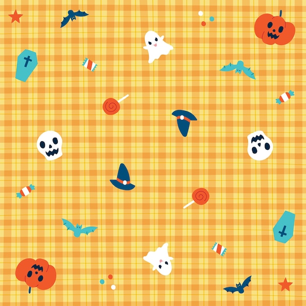 Ładny Element Ozdoby Halloween Day Pastel Orange Gingham Pattern Edytowalne Uderzenie Cartoon Illustrate