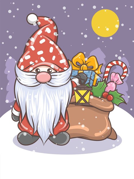 Ładny Gnom Trzyma Latarnię Słoneczną - Ilustracja Bożego Narodzenia